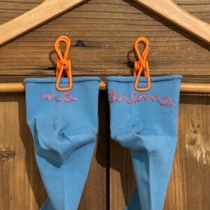 CALZINI GAMBALE 9CM * NO - DRAMA (Azzurro ricamo rosa taglia 36/38)
