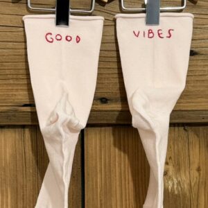 CALZINI GAMBALE 13CM * GOOD - VIBES (Rosa soft ricamo rosso 39/41)
