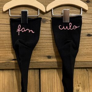 CALZINI GAMBALE 9CM * FAN - CULO (Neri ricamo in corsivo color rosa scuro) (1)