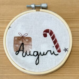 TELAIO "AUGURI PACCHETTINO" ricamato a mano