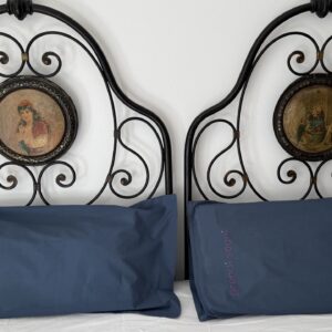 FEDERE "GRANDI SOGNI / GRANDI SOGNI" ricamate a mano (blu opaco)